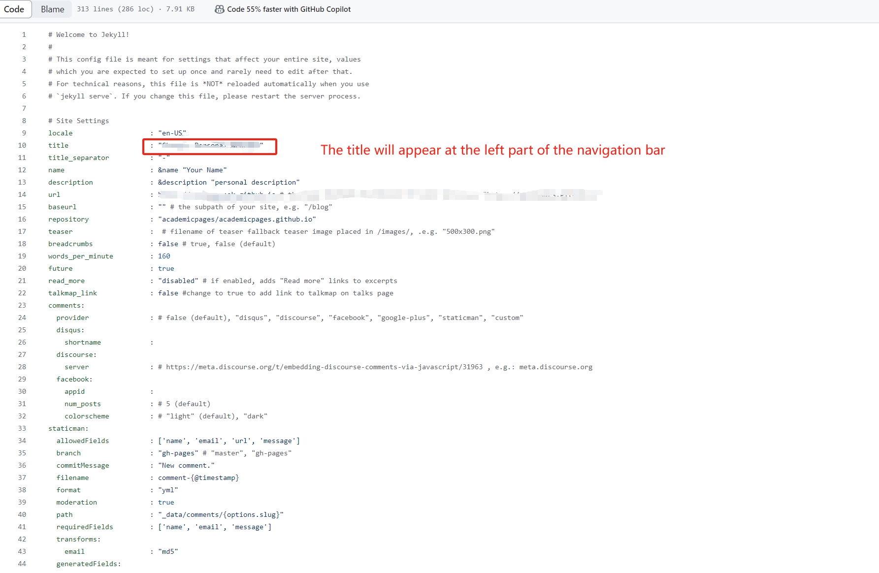 Navigation caption changes in the _config.yml